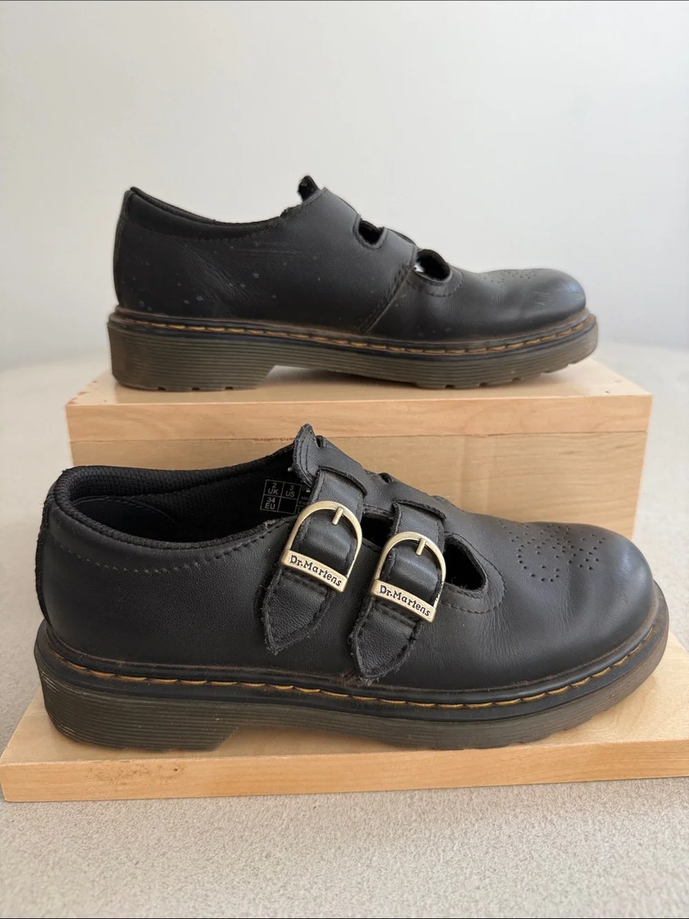 Dr. Martens Kids Black Leather Double-Buckle Mary Jane Shoes